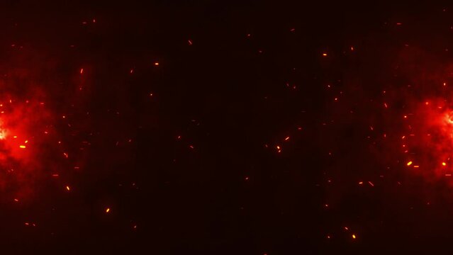 Flying sparks and coals from a fire. abstract glowing particles of burning fire and smoke on a black background, bonfire flares