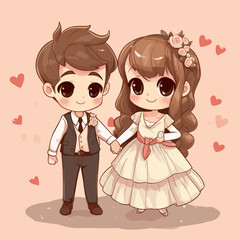 Wedding hand-drawn comic illustration. Wedding. Vector doodle style cartoon illustration