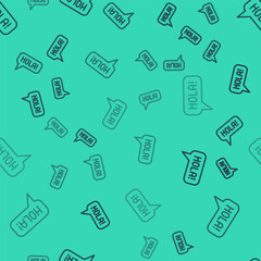 Black line Hola in different languages icon isolated seamless pattern on green background. Speech bubbles. Vector © vector_v
