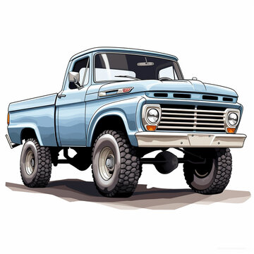 Durable pickup truck on white background
