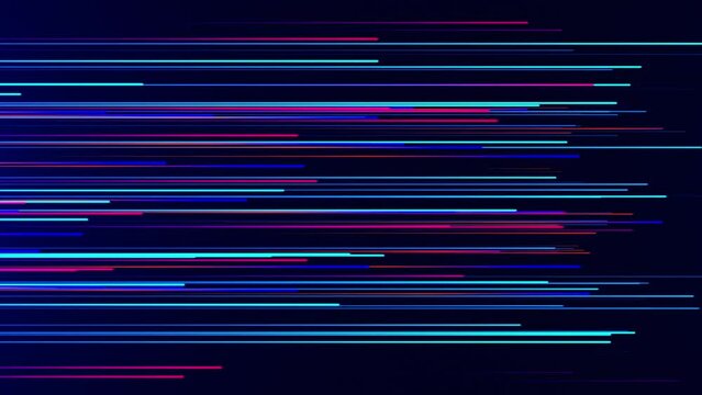 A stream of bright stripes of light. Glowing neon horizontal lines. Stream of colorful particles. High speed lines. looped 3d animation