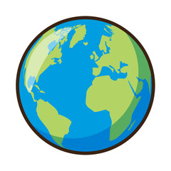 Vector earth globe with green continents. modern world map concept. world map realistic blue ball illustration