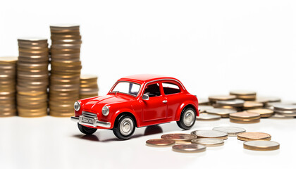 car and coins, savings concept, loan for new car, insurance.