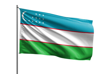 Obraz premium 3d illustration flag of Uzbekistan. Uzbekistan flag waving isolated on white background with clipping path. flag frame with empty space for your text.