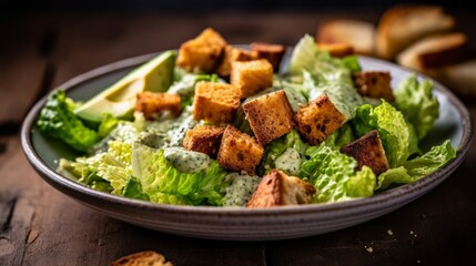 Vegan avocado caesar salad with crunchy chickpea. AI generated - obrazy, fototapety, plakaty
