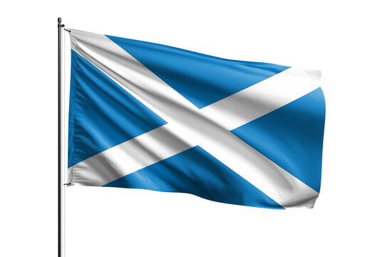 3d illustration flag of Scotland. Scotland flag waving isolated on white background with clipping path. flag frame with empty space for your text.