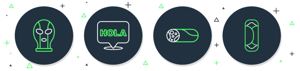 Set line Hola, Burrito, Mexican wrestler and icon. Vector © vector_v