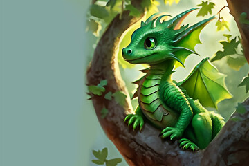 Obraz premium Head of a green fantasy dragon. Eastern horoscope. Mythological creatures. Fantastic monster.