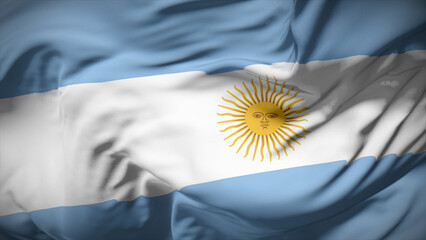 3d illustration flag of Argentina. Close up waving flag of Argentina.