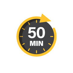 50 minutes on stopwatch icon in flat style. Clock face timer vector illustration on isolated background. Countdown sign business concept.