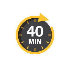 40 minutes on stopwatch icon in flat style. Clock face timer vector illustration on isolated background. Countdown sign business concept.