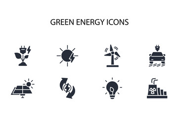 Green energy icon set.vector.Editable stroke.linear style sign for use web design,logo.Symbol illustration. - obrazy, fototapety, plakaty