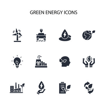Green energy icon set.vector.Editable stroke.linear style sign for use web design,logo.Symbol illustration.