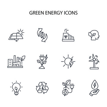 Green energy icon set.vector.Editable stroke.linear style sign for use web design,logo.Symbol illustration.