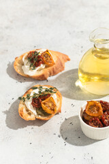 Bruschetta with sun-dried tomatoes, appetizer, Italian cuisine