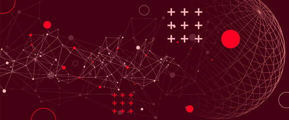 Fototapeta premium Abstract scientific background using wireframe sphere and plexus effect. Vector illustration
