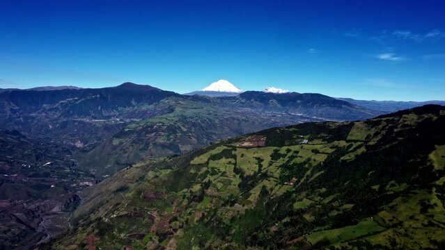 Aerial view of the chimborazo volcano from a large distance 