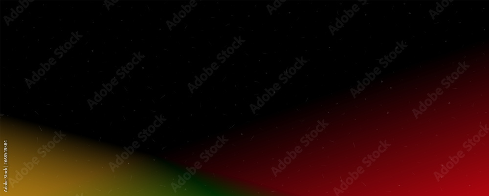 Poster Background with trendy gradient and noise. Red and green and yellow and black colors. Glare from lenses, overlay texture. Vector banner with dust and smooth color transition.