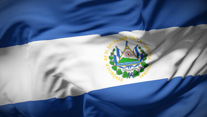 3d illustration flag of El Salvador. Close up waving flag of El Salvador.