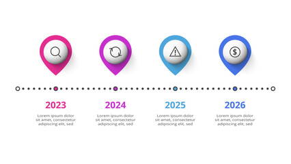 Timeline with 4 elements, infographic template for web, business, presentations, vector illustration