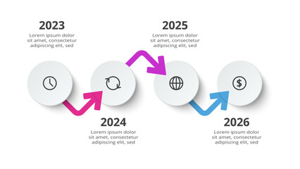 Timeline with 4 elements, infographic template for web, business, presentations, vector illustration