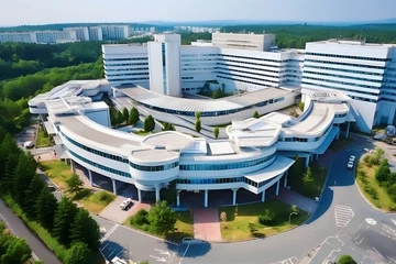 Fotobehang Aerial view of modern hospital building © A Denny Syahputra