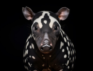 Portrait eines jungen Tapirs vor schwarzem Hintergrund, erstellt mit generativer KI