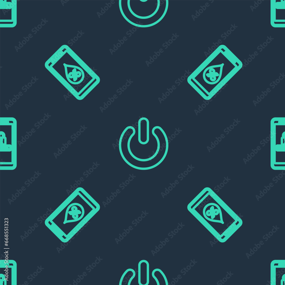 Poster set line power button, humidity for smart home and mobile and password protection on seamless patter
