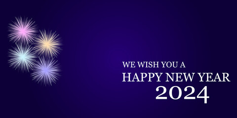 We wish you a happy new year 2024 beautiful text design and blue radial background