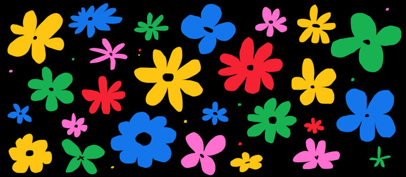 A set of modern daisy flowers and dots. Cut out of paper for collages. Contemporary elements for design. Vector illustration.