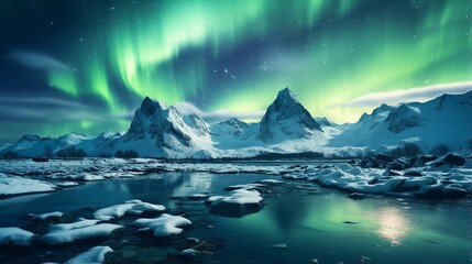 Aurora Borealis Over Snow-Capped Mountains