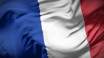 3d illustration flag of France. Close up waving flag of France.