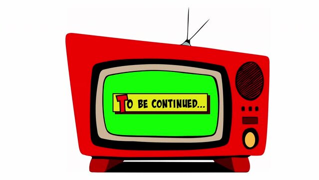 Animation of a vintage tv with a comic strip box appearing inside the screen, showing the text: To be continued.
