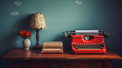 Vintage typewriter on nightstand
