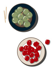 Olives et tomates cerises pour apéritif - obrazy, fototapety, plakaty
