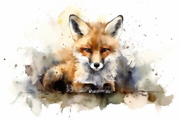 fox painted in watercolor