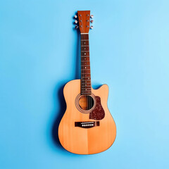 Obraz premium A guitar and a pick with a heart shape on a blue 