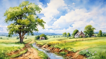Fototapeta na wymiar Watercolor illustration landscape