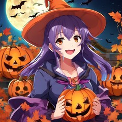 halloween witch with pumpkin