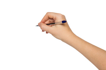 Hand with pen writing in PNG isolated on transparent background