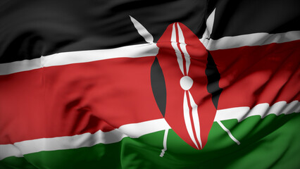 3d illustration flag of Kenya. Close up waving flag of Kenya.