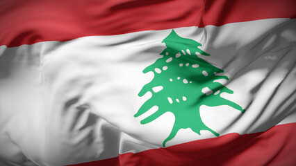 3d illustration flag of Lebanon. Close up waving flag of Lebanon.