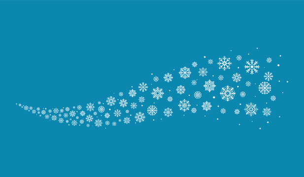 recommend clip art: Snowflake wave swirl isolated on blue background. Falling snowflakes Christmas and New Year celebration concept, snowy winter blizzard decorative elements. Snowstorm and frost, seasonal cold weather