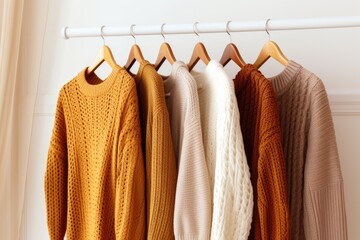 hanging cozy warm knitted sweater female fashion - obrazy, fototapety, plakaty