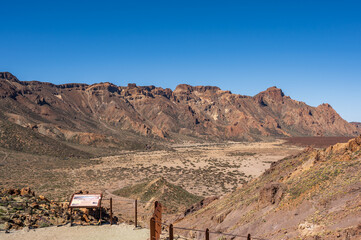 The volcanic landscape of Tenerife, Spain. From a viewpoint overlooking the barren terrain