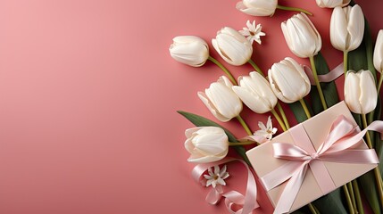 Greeting card for Valentine's Day with tulips. Generative AI