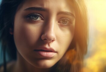 Fototapeta premium Sad depressed woman adult. Girl sadness health tired. Generate Ai