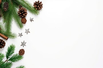 Obraz na płótnie Canvas Top view of Christmas holiday festive ornament decoration with copy space background. Generative AI