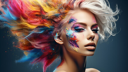 Naklejka premium Beauty girl with colorful dyed hair