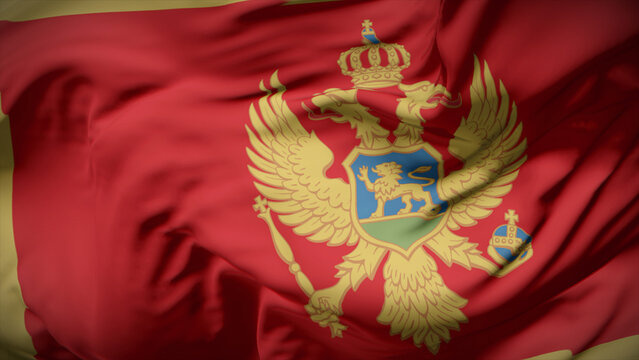 3d illustration flag of Montenegro. Close up waving flag of Montenegro.